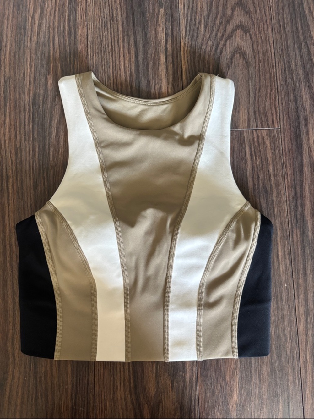 Aje Beige, Ivory & Black Colorblock Tank Crop Top
